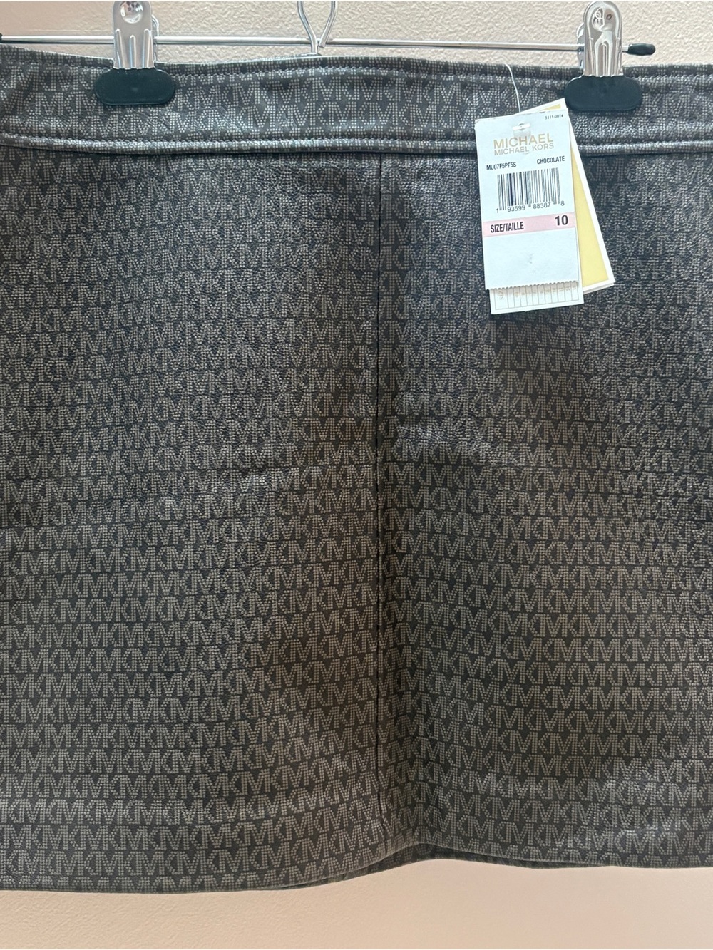 NWT MICHAEL KORS Logo Print 100% Real Leather Mini Skirt Size 10